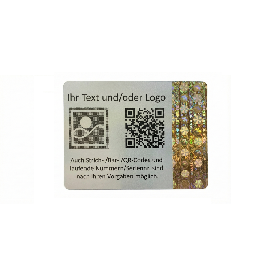 teil personalisiert - 3D Hologramm Sicherheitssiegel 4 x 3 cm Gold mit schwarzem Druck