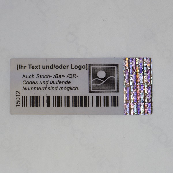 teil personalisiert - 3D Hologramm Sicherheitssiegel 5 x 2 cm Silber mit schwarzem Druck